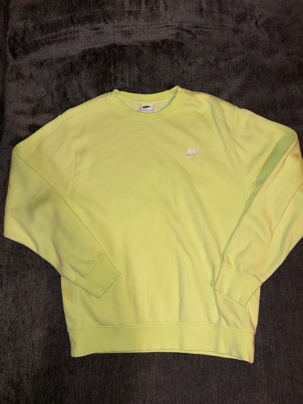 Nike Club Fleece Crewneck Sweatshirt Size S Yellow Neon Green Embroidered